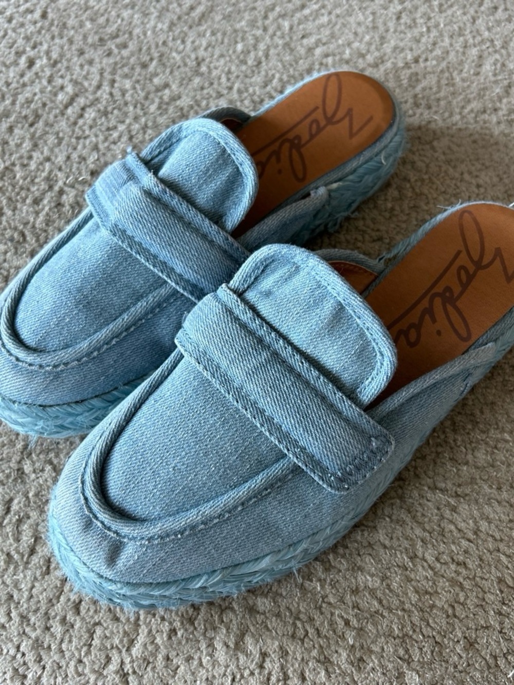 Zodiac Light Blue Denim Slip-On Mules